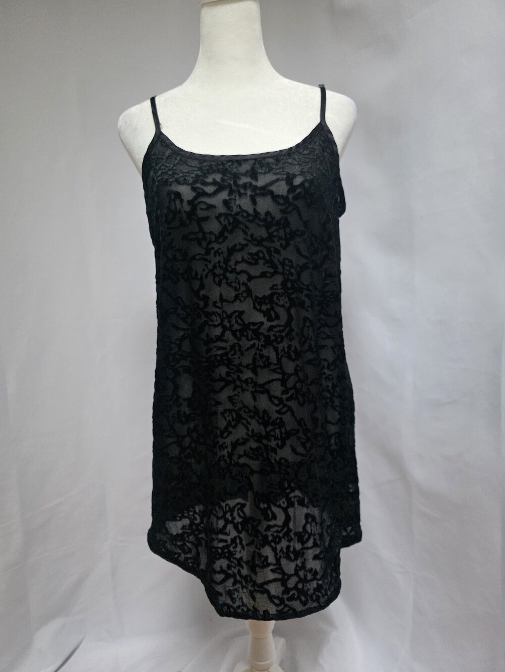 Bed of Roses Black Velvet Burnout Mesh Chemise Slip Lingerie Size L Goth